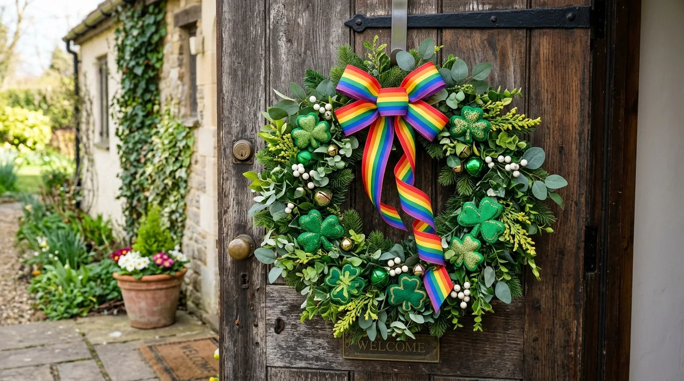 Rainbow and shamrock themed wreath